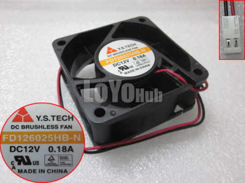 New Y.S TECH FD126025HB-N 6025 DC12V 0.18A Cooling fan 60x60x25mm 2wire 2-pin - Picture 1 of 4