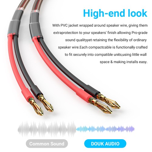 HIFI 14AWG OFC Speaker Wire Cable Wire with Gold-Plated Banana Tip Plugs - Picture 2 of 6