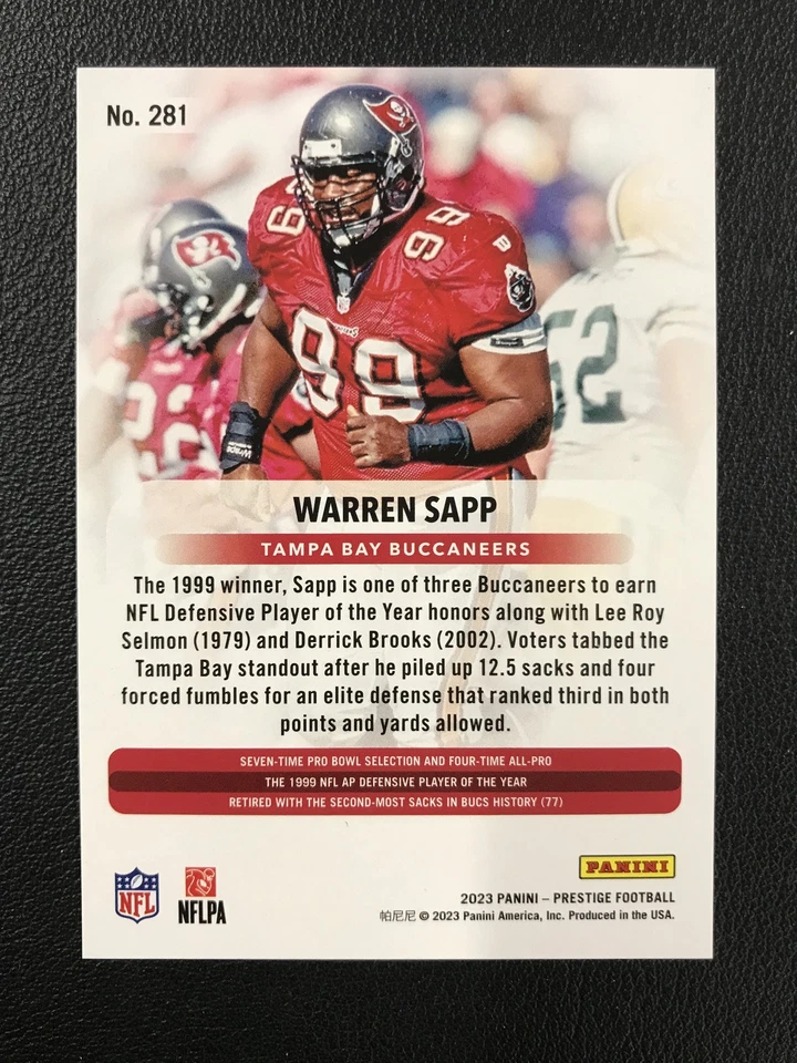 2023 Panini Prestige #281 Warren Sapp Xtra Points Premium Red /399 Tampa Bay - Image 2 of 2