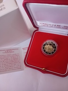 2 Euro Monaco 2025 Comte de Carlades PP con scatola originale e certificato