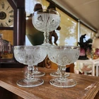 Set Of 5 Jeanette Glass Iris & Herringbone 4" Sherbet / Champagne Goblets