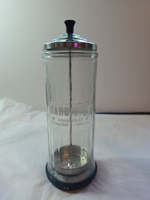 Barbicide Disinfectant Glass Jar King Research Inc Lg 11.5'' tall, Vintage Barber