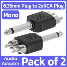 2 Pack 6.35mm Plug to 2x RCA Plug Adapter Mono Audio Converter Straight Splitter