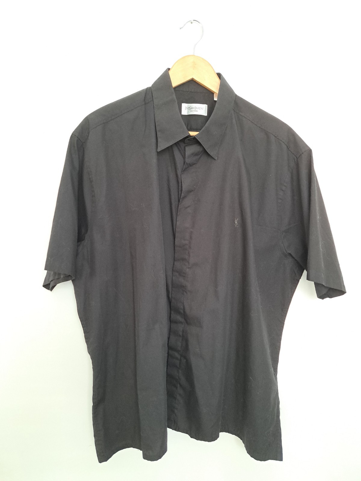YVES SAINT LAURENT XXL CAMICIA NERA LOGO oversize Boxy Nascosto Placket anni 2000
