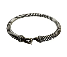 David Yurman Sterling Silver 5mm Cable Hook Diamond Bracelet  Medium