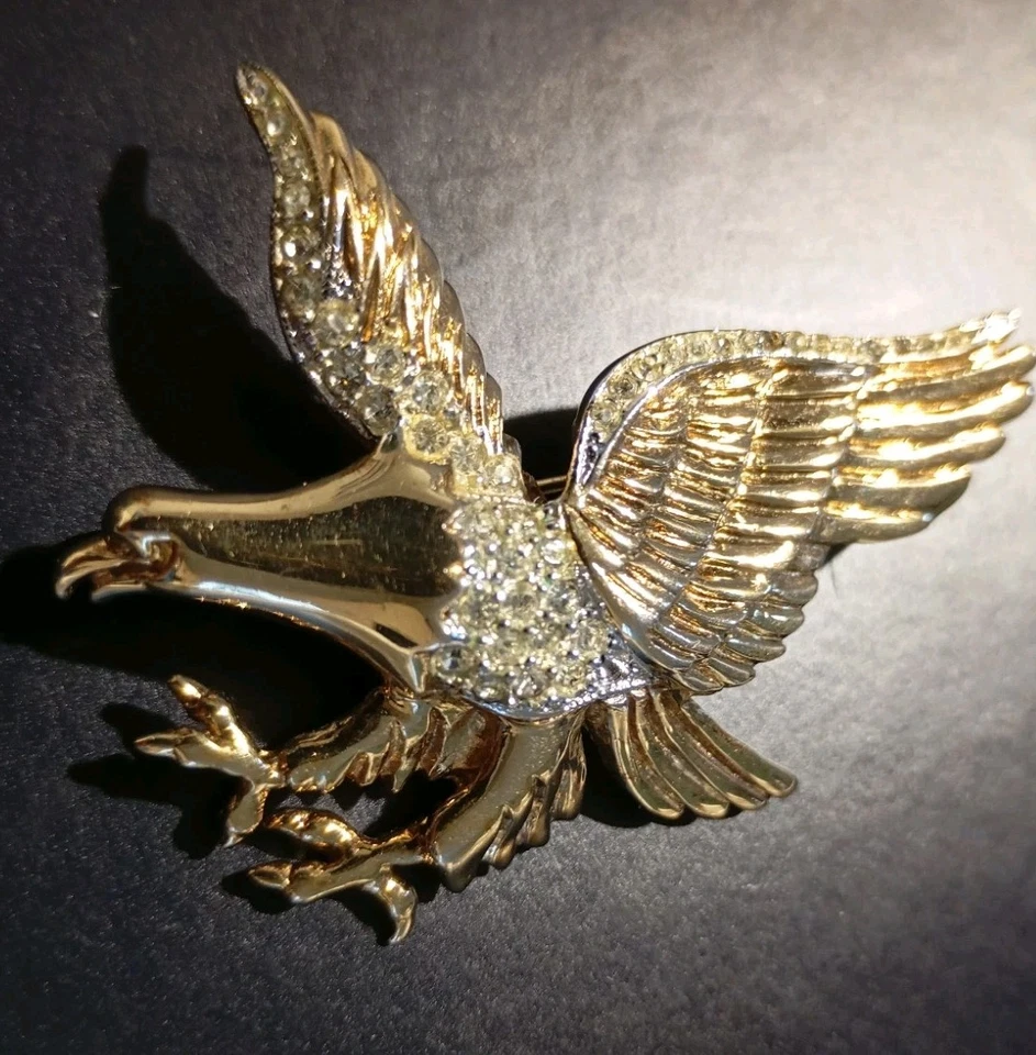 Spilla Aquila Vintage Anni 70 Con Zirconi Argento 800 - Immagine 2 di 4