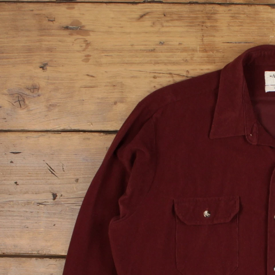 Camisa Vintage Flecha Pana Botón L Años 70 Para Hombre Manga Larga Roja Sólida Foto 4 de 4