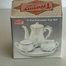 Vtg 6 Piece Porcelain Gold Toned Mini Tea Set NEW Open box