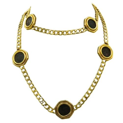 Bulgari Monete Yellow Gold Ancient Coin Curb Link Necklace 18k 8 Coins 35"