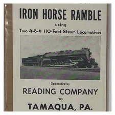 1960 Reading Company Iron Horse Ramble Tamaqua Steam Train Broadside Timetable