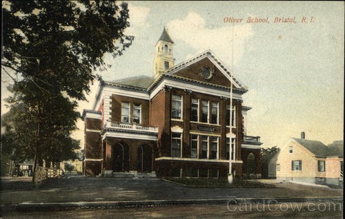Bristol,RI Oliver School 1910 Bristol County Metropolitan News Co. 1c stamp