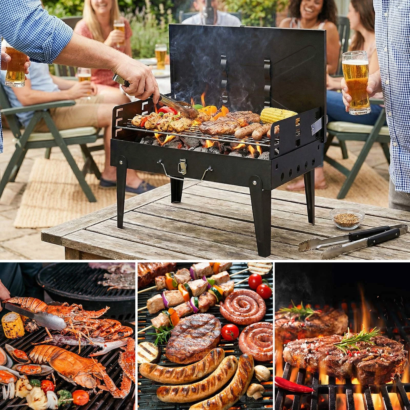 Portable Folding BBQ Grill with Lid Portable Folding BBQ Grill for Camping
Opens in a new window or 