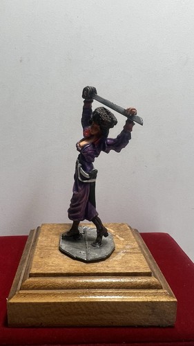 Hand-Painted Metal Figure – Woman with Sword on Wooden Base – 3.5 inch” - Picture 2 of 6