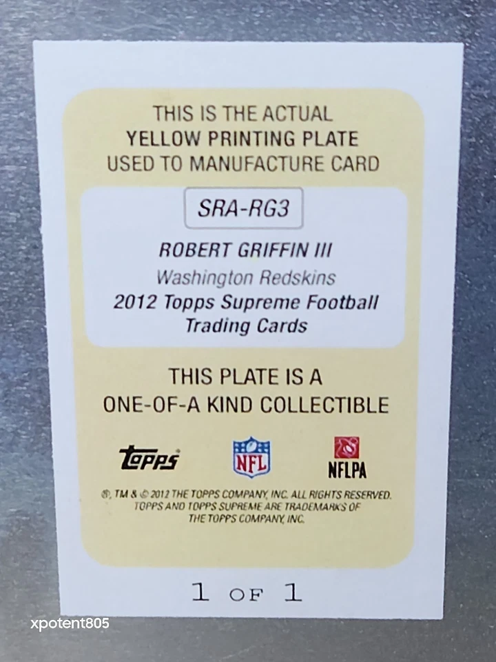 2012 Robert Griffin III Topps Supreme 1/1 Yellow Printing Plate Auto SGC Graded - Image 4 of 4