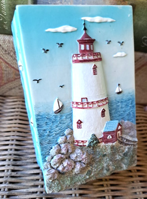 Vtg. Light House 3DTrinket Box Resin Keepsake Box 3x5x2'' Great Gift Idea