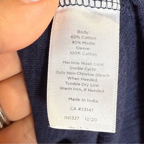 Talbots Eyelet Puff Sleeve Elastic Waist Midi Dress Size 1X Navy Blue Minimalist - Picture 8 of 8