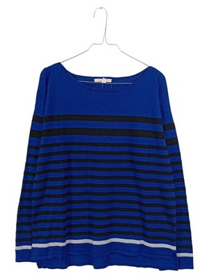 Esprit Damen Pullover Gr. 42 L Baumwolle Gestreift Blau Maritim