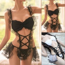 Costume de femme de chambre sexy creux cosplay couvre-chef pour femme body vête