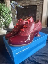 John Fluevog Enneagram Innovative Ribbon Lace-Up Shoes Heels Womens 9.5 Burgandy