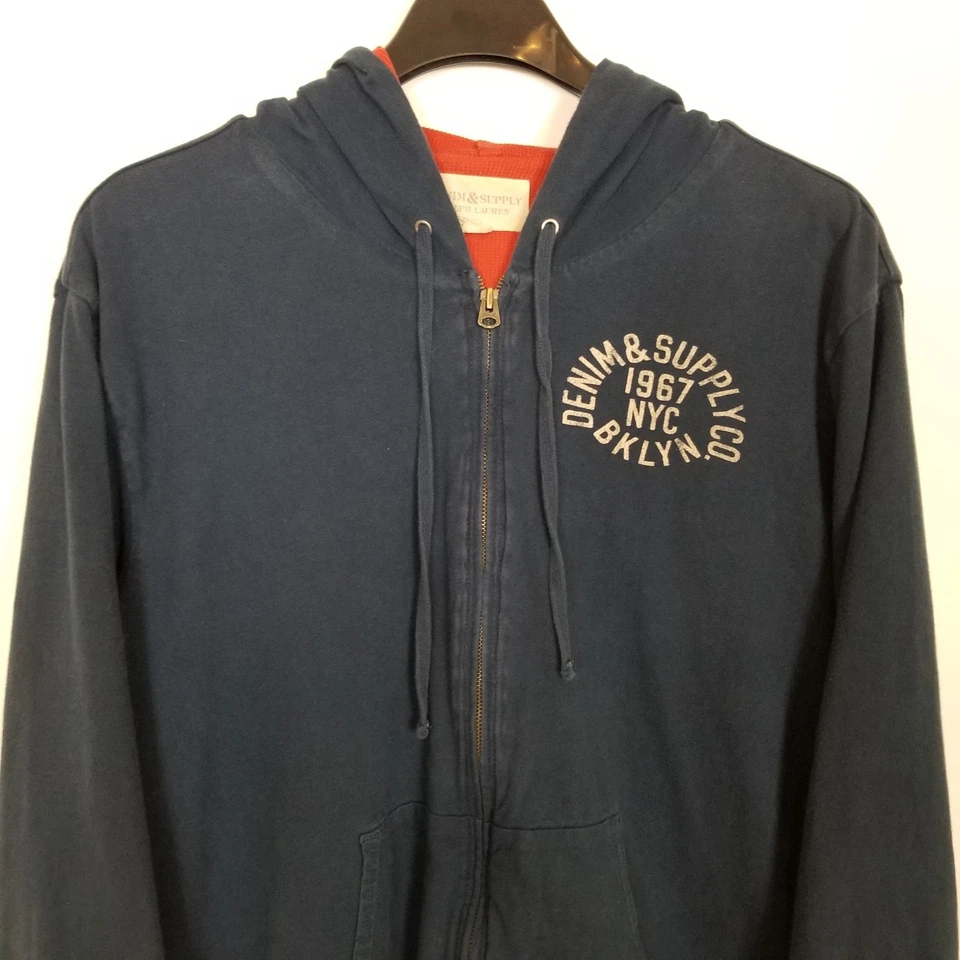 Denim & Supply Ralph Lauren Mens Hooded Full Zip Sweatshirt Sz 2XL Navy Y2K - Image 3 of 4