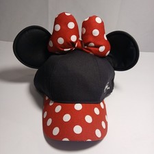 DISNEY PARKS MINNIE MOUSE Ear Baseball Cap Polka Dot Bow And Brim - Youth Size