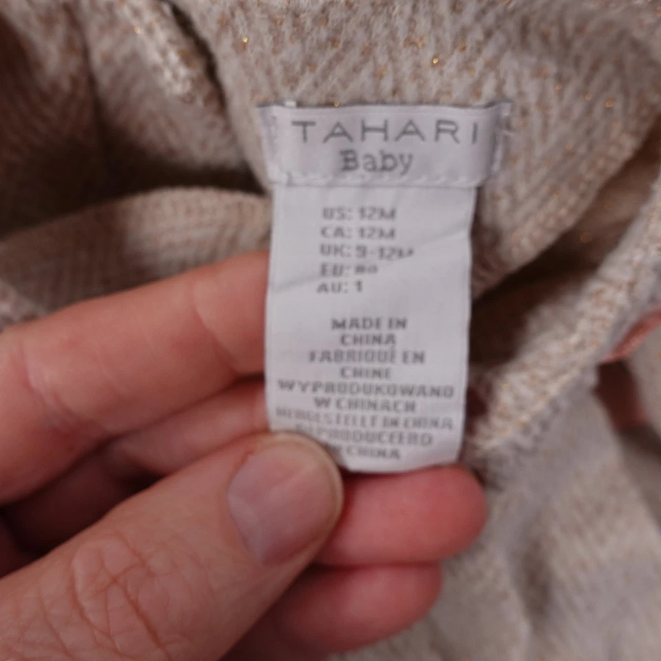 Tahari Baby Girls Dress 12M Beige Wool Blend Bow Back Button Closure - Image 2 of 4