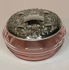 Pink Depression Glass  Trinket Dish With Metal Silver Tone Lid