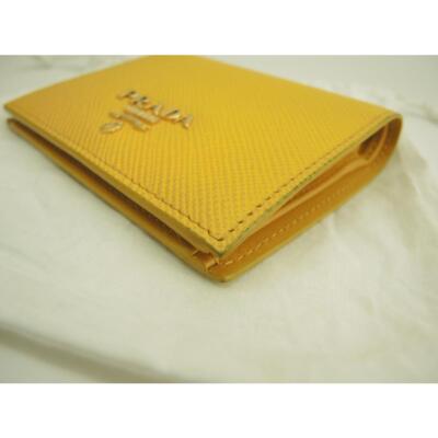 Prada Compact Wallet Saffiano Yellow 3D Logo Bi-fold Wallet Lather