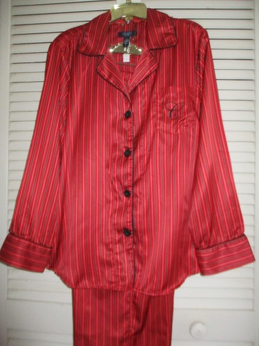 CHAPS RALPH LAUREN CLASSIC PJ SET LONG SLVE LONG PANTS SILKY SATIN STRIPED LARG - Picture 8 of 12