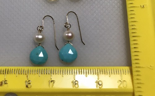 14k Turquoise Earrings Natural Briolette Pearl Dangle PETITES - Picture 7 of 7