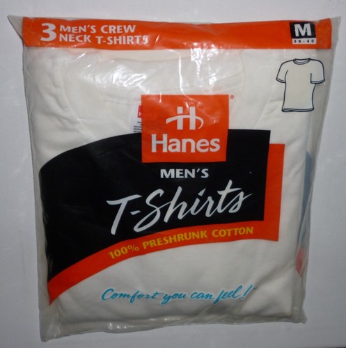 Vtg 1997 Hanes 3-Pack Mens T-Shirts M 38-40 100% Cotton Crew Neck USA ONS 2135