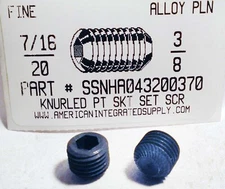 7/16-20x3/8 Hex Socket Set Screws Knurled Point Alloy Steel (10)