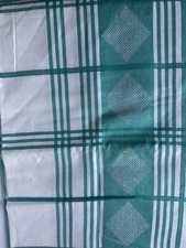 Vintg 1970s USSR Linen Cotton Tablecloth 59”x82” Green White Square Pattern NWOT