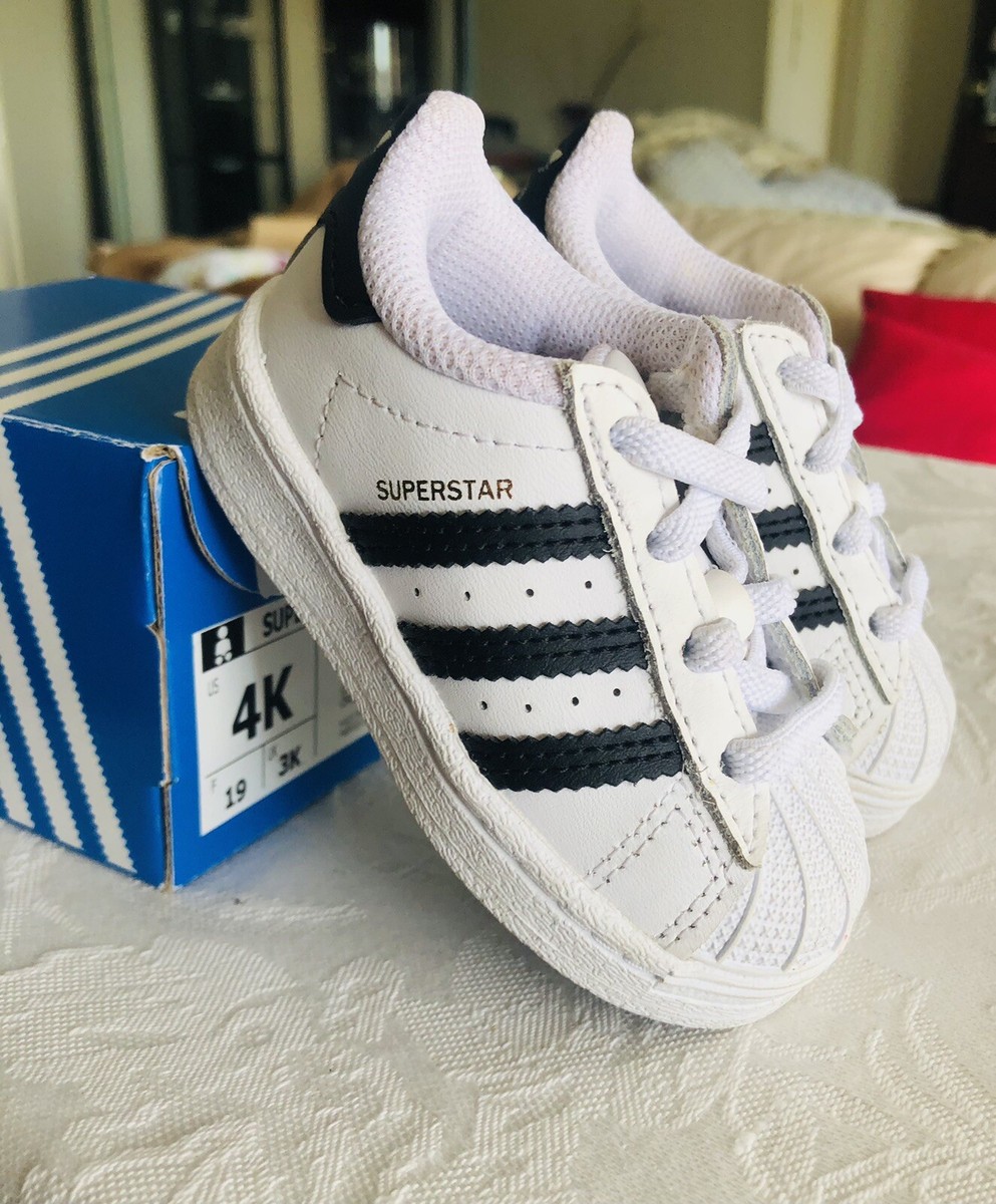 Baby's Adidas Superstar EL I White/Black Sneakers Shoes, Size 4K