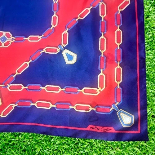 Cartier Must de France Bufanda de Seda Azul y Rojo Joya Logo De Colección Foto 4 de 4