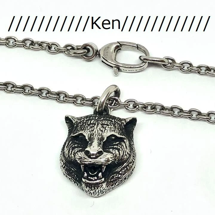 GUCCI Old Cathead Necklace Chain AUTH logo mark Tiger head Vintage