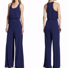 Alice & Olivia Jersey Knit Sleeveless Jumpsuit Scoop Neck Womens Blue Size Small