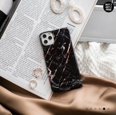 New BURGA Rose Gold Marble iPhone 12 Pro Max Case Tough $45 Black