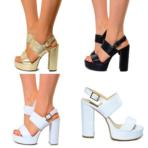 Sandali Donna Tacco Largo Medio Vera Pelle anni 90 Plateau Platform Sc2051  | eBay