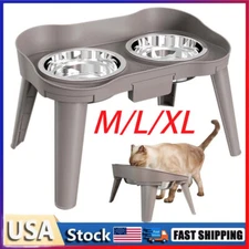 Elevated Dog Bowl Pet Feeder Stainless Steel Raised Food Water Stand w/ 2 Bowls
