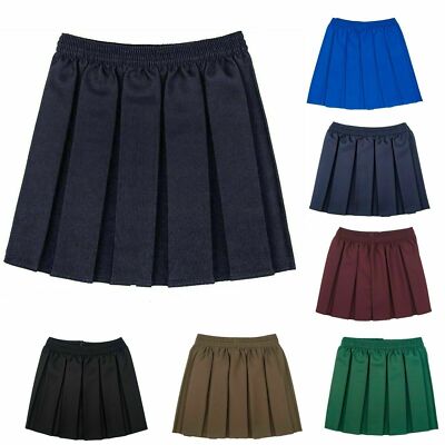 Mädchen Schulröcke Kasten Plissee Gummibund Rock Kinder Schuluniform Neu 