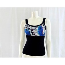 Vintage Y2K Black Knit Tank Top, Colorful Butterfly Print Ribbed Bodycon Cami, S