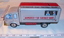 ARMORED CAR SAVINGS BANK TRUCK TIN FRICTION TOY JAPAN COLORFUL