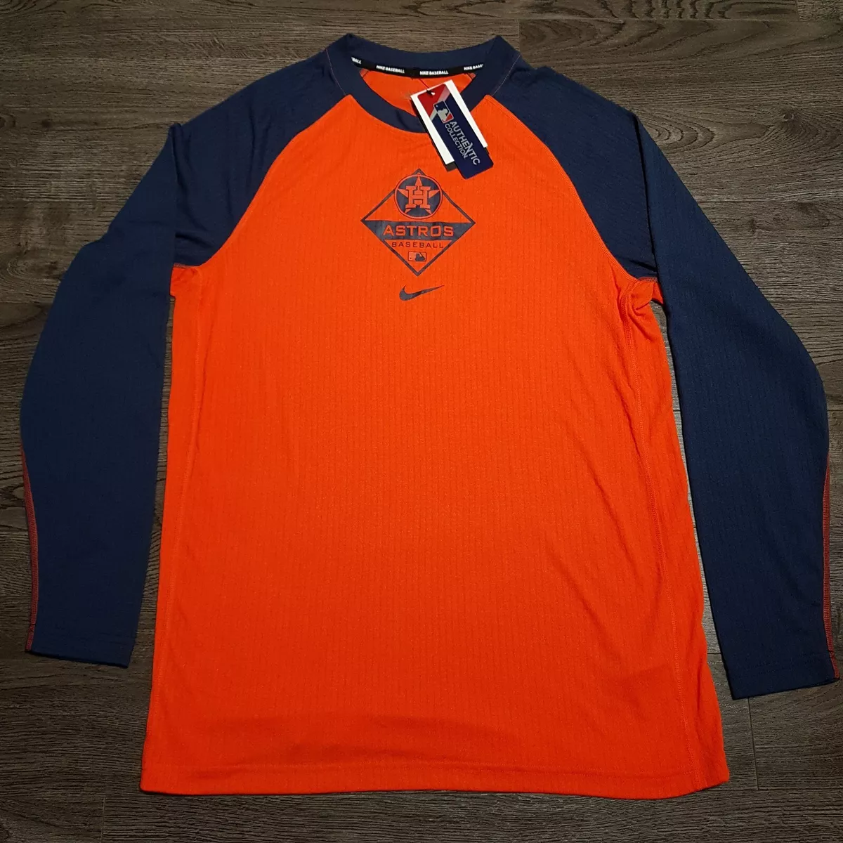 NIKE Houston Astros Authentic On Field Dri-Fit Long Sleeve Shirt Mens LARGE