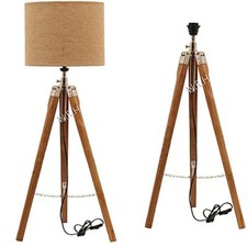 Image of Wood Tripod Floor Lamp Vintage Indoor Standing Light for