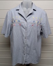 Alfred Dunner Cottagecore Blouse Womens 16 Embroidered Flamingo Trees Button Up