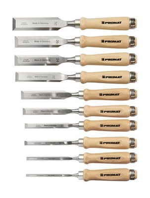 Promat Stechbeitelsatz 6-30 mm Weißbuchenh.Ulmer Form 10 teilig Krt.