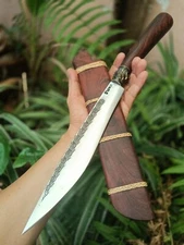 Handmade E-Nep Hunting Camping knife 9.5” Plow disc forged engraved, Rosewood