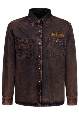 King Kerosin Denim Worker Hemd - Split the Road Dark Camel Tint Biker Vintage