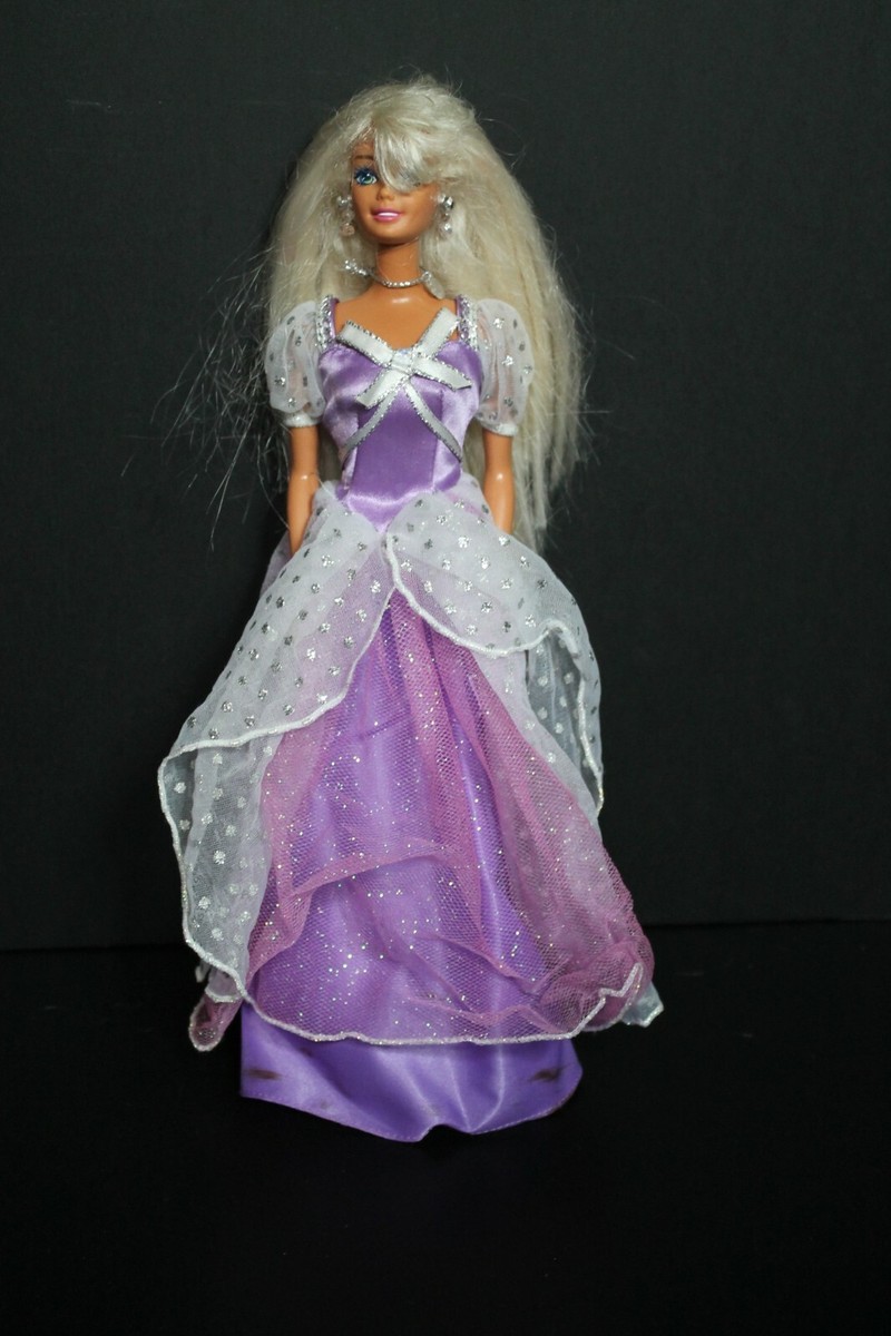 Vintage Barbie 1976 long purple gown earrings/necklace hair
